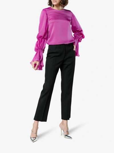 Shop Roksanda Nezu Silk Top With Ruched Sleeves In Pink&purple