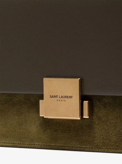 Shop Saint Laurent Green Bellechasse Medium Suede And Leather Satchel