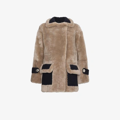 Shop Navro Shearling Coat With Large Lapels In Nude&neutrals