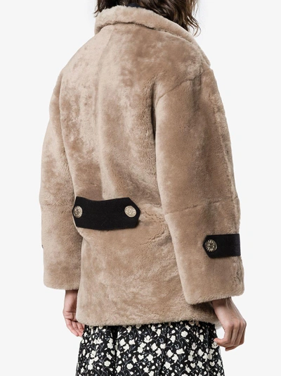 Shop Navro Shearling Coat With Large Lapels In Nude&neutrals