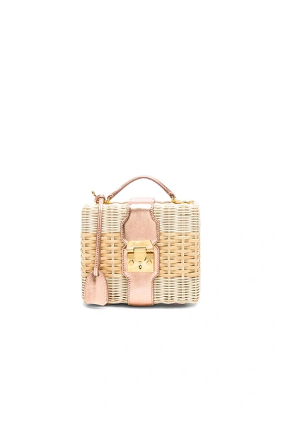 Shop Mark Cross Harley Rattan Bag In Rose Gold