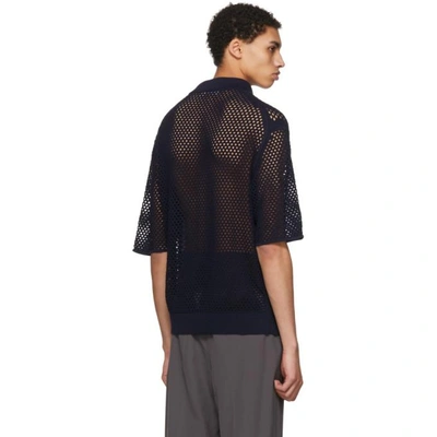 Shop Jil Sander Navy Mesh Knit Polo