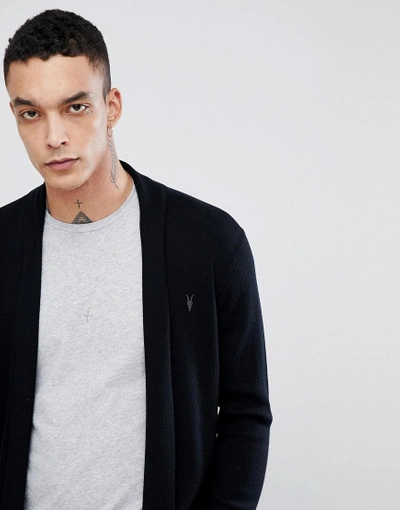 Shop Allsaints 100% Merino Cardigan In Black With Logo - Black