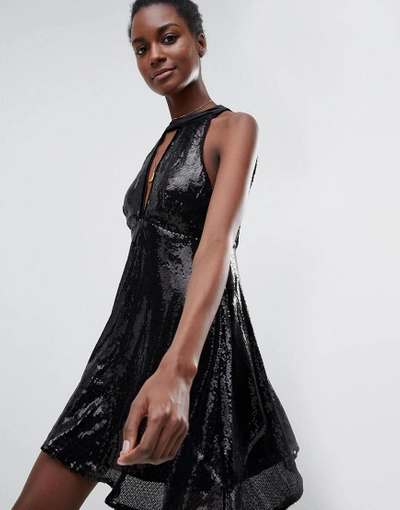 Shop Raga After Dark Halterneck Sequin Dress-black