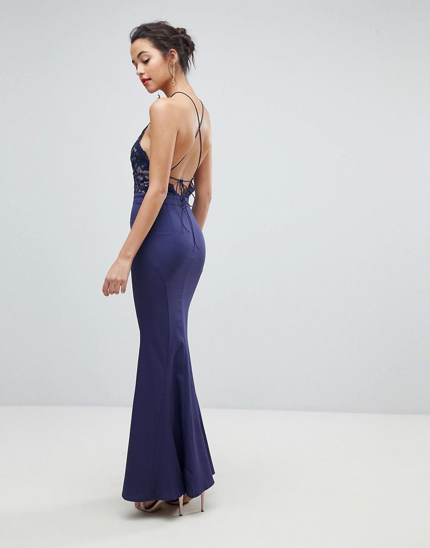 Jarlo High Neck Lace Dress With Tie Back Detail-navy | ModeSens