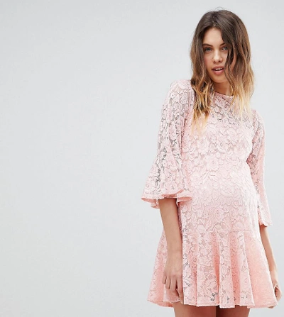 Shop Queen Bee Maternity All Over Lace Smock Dress-pink