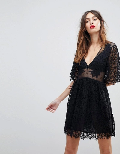 Shop Stevie May Lace And Spot Mesh Mini Dress - Black