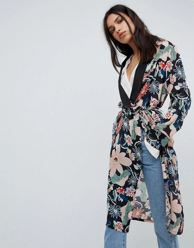 Shop Lily And Lionel Long Kimono Jacket In Vintage Floral - Multi