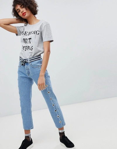 Shop Iceberg Eyelet Side Seam Crop Straight Leg Jeans-blue