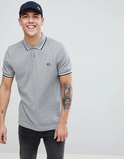 Shop Fred Perry Twin Tipped Polo Shirt In Gray Marl - Gray