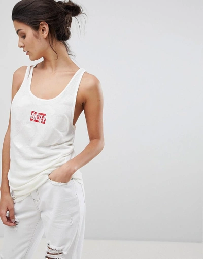 Shop Diesel Tape Logo Tank With Rip Detail - Cream