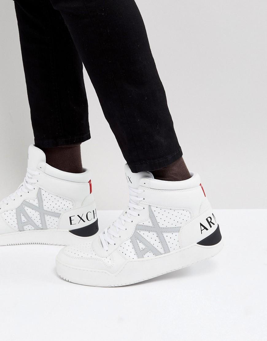 Armani Exchange Ax Logo Perforated Hi Top Sneakers In White White Modesens