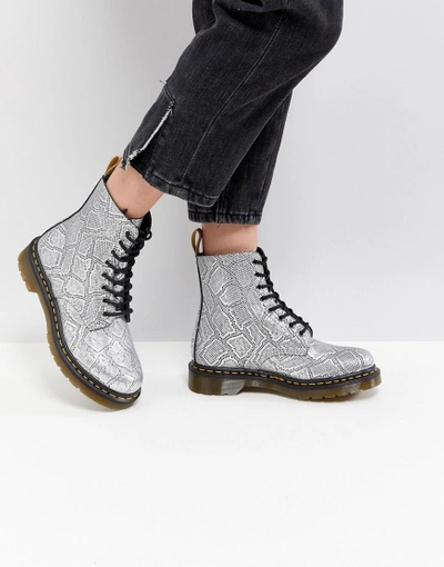 Shop Dr. Martens' Silver Snake Lace Up Boots - Silver