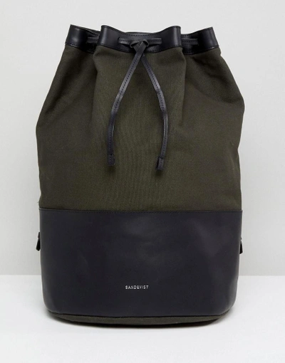 Shop Sandqvist Gita Duffle Backpack In Cotton Canvas And Leather Mix - Black