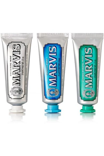 Shop Marvis Classic Strong Mint, Aquatic Mint And Whitening Mint Toothpaste, 3 X 25ml - One Size In Colorless