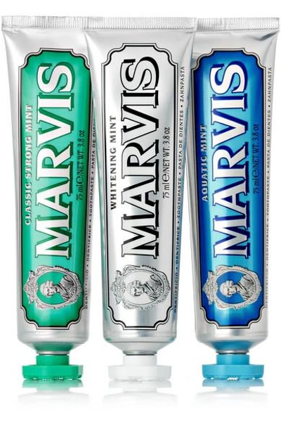Shop Marvis Classic Strong Mint, Aquatic Mint And Whitening Mint Toothpaste, 3 X 75ml - One Size In Colorless