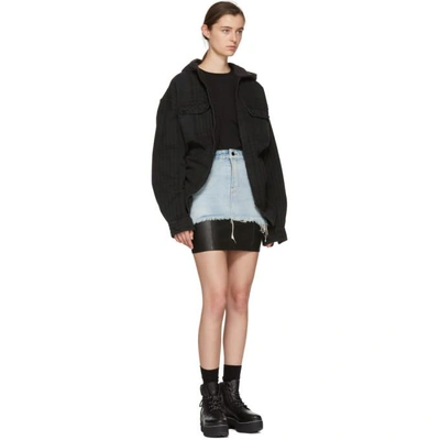 Shop Alexander Wang Black Leather And Denim Hybrid Moto Skirt
