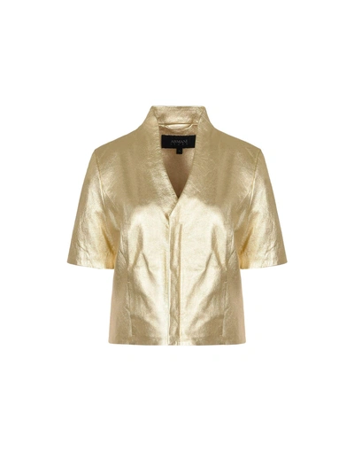 Shop Armani Jeans Leather Jacket In Gold