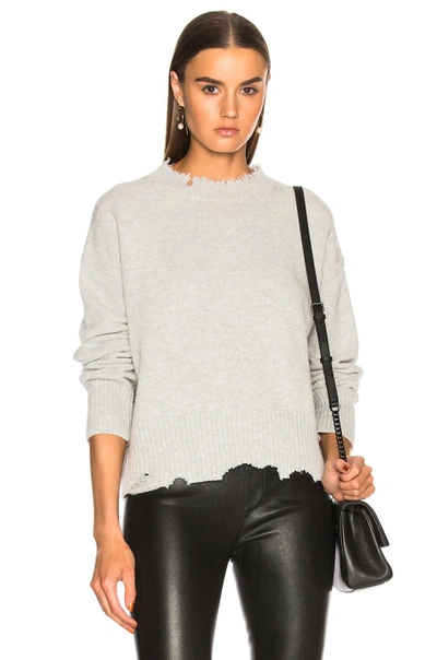 Shop Helmut Lang Distressed Off Shoulder Sweater In Gray