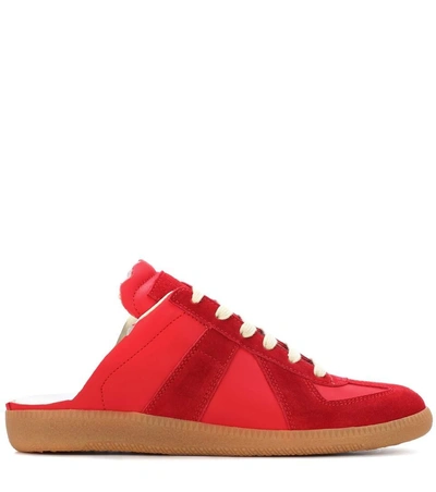 Shop Maison Margiela Replica Leather And Suede Sneakers In Red