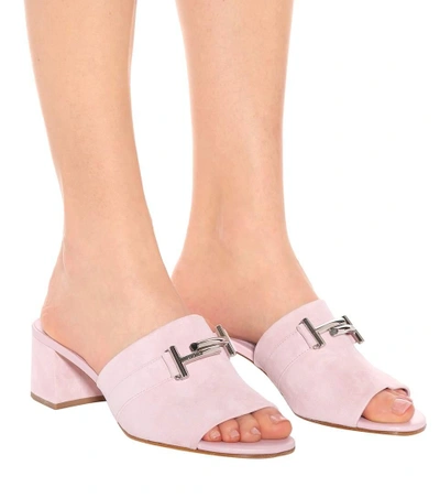 Shop Tod's Double T Suede Sandals In Pink