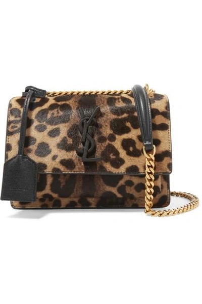 Shop Saint Laurent Sunset Small Leather-trimmed Leopard-print Calf Hair Shoulder Bag