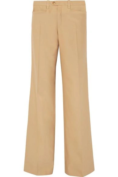 Shop Chloé Wool And Silk-blend Wide-leg Pants In Sand