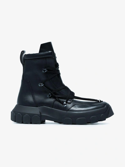 Shop Adidas Originals Rick Owens Black Hike Leather Lace Up Boots