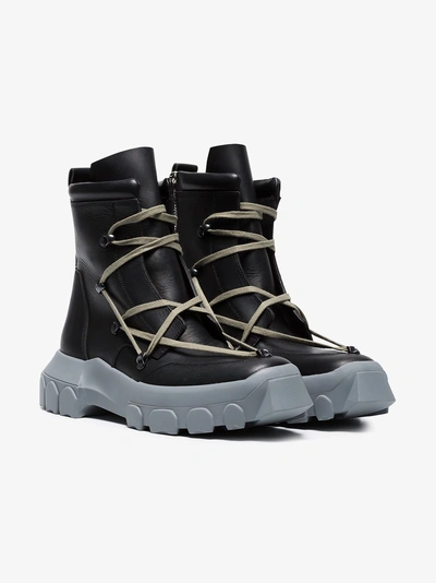 Shop Adidas Originals Rick Owens Black And Stone Grey Hike Lace Up Leather Boots
