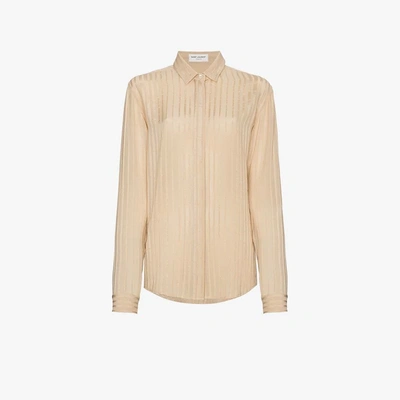 Shop Saint Laurent Silk Striped Shirt In Nude&neutrals