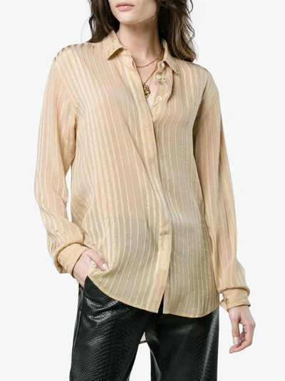 Shop Saint Laurent Silk Striped Shirt In Nude&neutrals