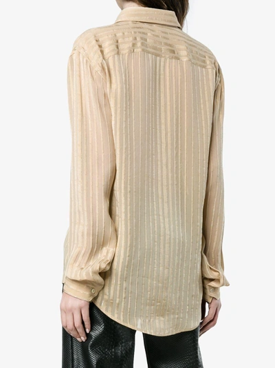 Shop Saint Laurent Silk Striped Shirt In Nude&neutrals