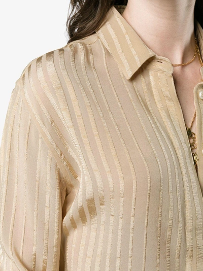 Shop Saint Laurent Silk Striped Shirt In Nude&neutrals