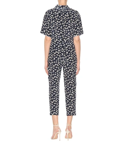 Shop Marni Floral-printed Cropped Silk Trousers In Blue