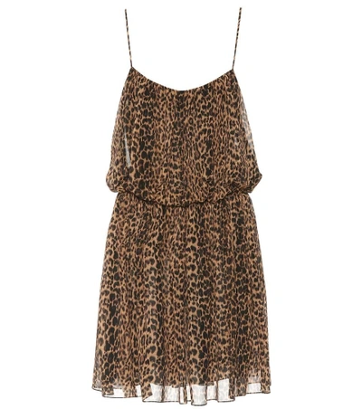 Shop Saint Laurent Leopard-printed Silk Dress In Brown
