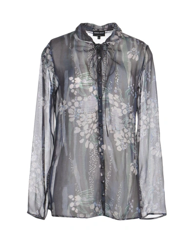 Shop Giorgio Armani Woman Shirt Steel Grey Size 6 Silk
