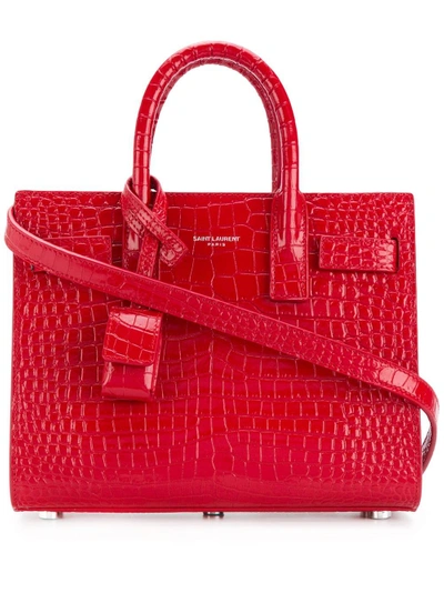 Shop Saint Laurent Nano Sac De Jour Crocodile-embossed Bag In Red