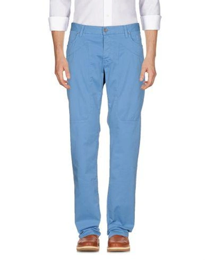 Shop Jeckerson Man Pants Pastel Blue Size 31 Cotton, Elastane