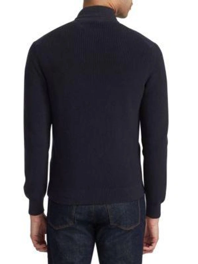 Shop Z Zegna Pearl Stitch Zip Sweater In Navy