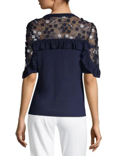 Shop Elie Tahari Flora Wool Top In Navy