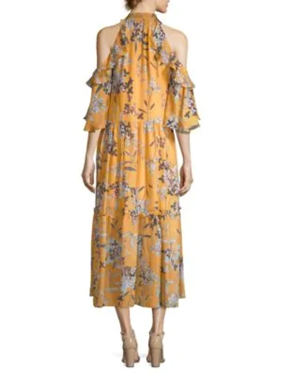 Shop Shoshanna Elena Floral Silk Dress In Marigold Multi