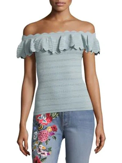 Shop Alice And Olivia Janella Off-the-shoulder Top In Dusty Aqua