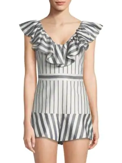 Shop Alexis Tamiko Short Striped Jumpsuit In Navy Cream Stripe