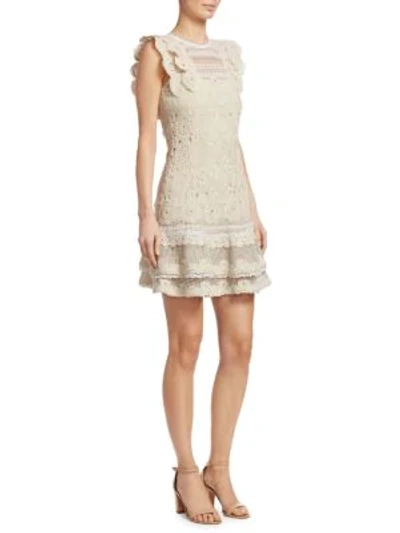 Shop Jonathan Simkhai Macramé Ruffle Mini Dress In Ecru Combo