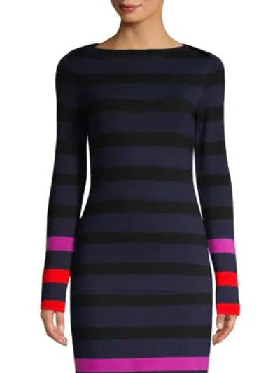 Shop Hugo Boss Elive Striped Interlock Sweater In Nautic Blue Fantasy