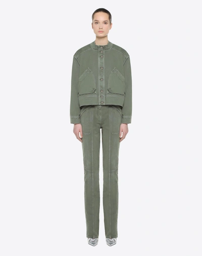 Shop Valentino Denim Jacket In Military Green