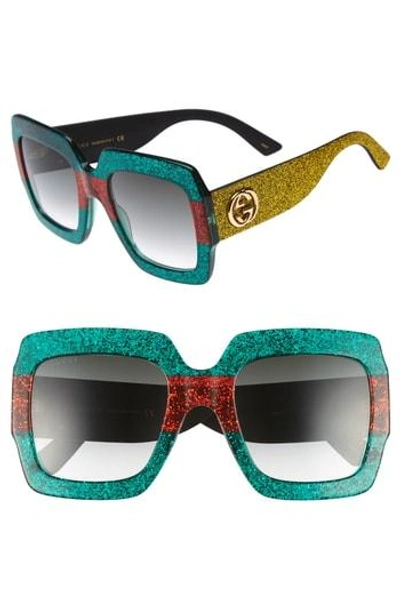 Shop Gucci 54mm Square Sunglasses In Multi/ Green