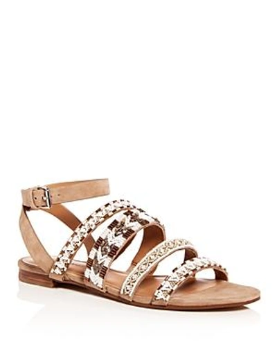 Shop Rebecca Minkoff Women's Leila Beaded Suede Ankle Strap Sandals In Chevron