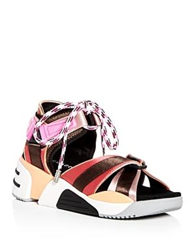 Shop Marc Jacobs Women's Somewhere Satin Platform Wedge Sport Sandals In Raspberry