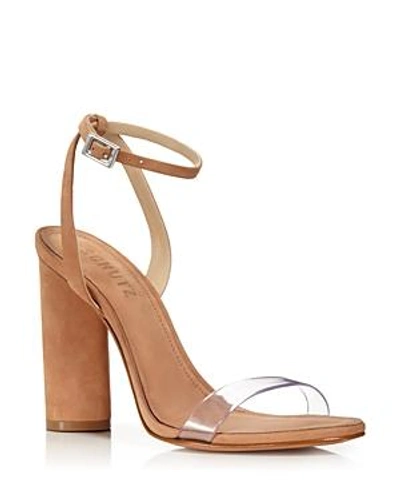 Shop Schutz Women's Geisy Suede Illusion Ankle Strap Block Heel Sandals In Toasted Nutmeg